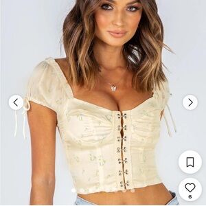 Princess Polly Yellow and White Puff Sleeve Crop Blouse